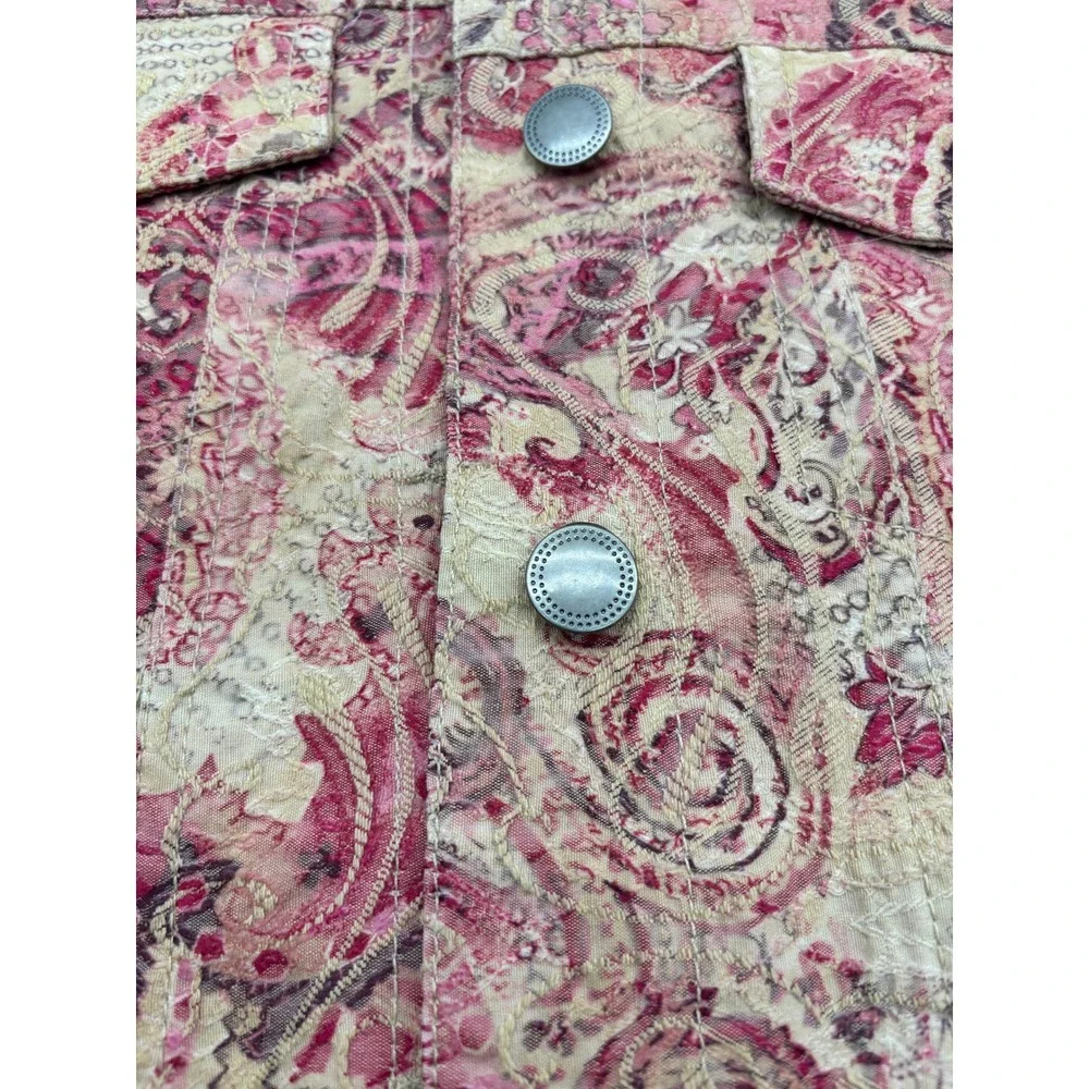 Analogy Petites‎ Paisley Print Denim Jacket Women's Size PS Red Beige Textured